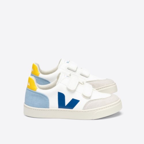 Veja V-12 Velcro Chromefree Kids Trainers White/Blue UK 95794